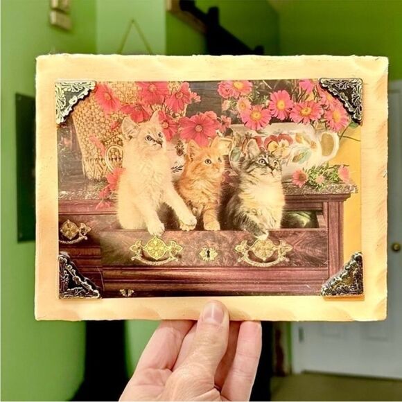 Vintage Kitten Cat Lovers Wood Plaque Wall Hanging Home Decor Art Display - Picture 3 of 9